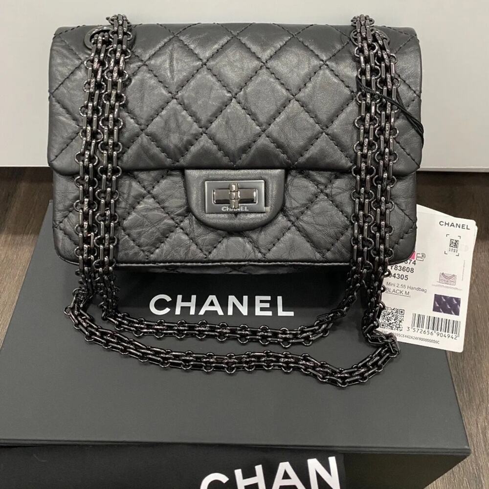 CHANEL MINI REISSUE FLAP BAG 2.55 BLACK chain CALFSKIN LEATHER BAG 2021